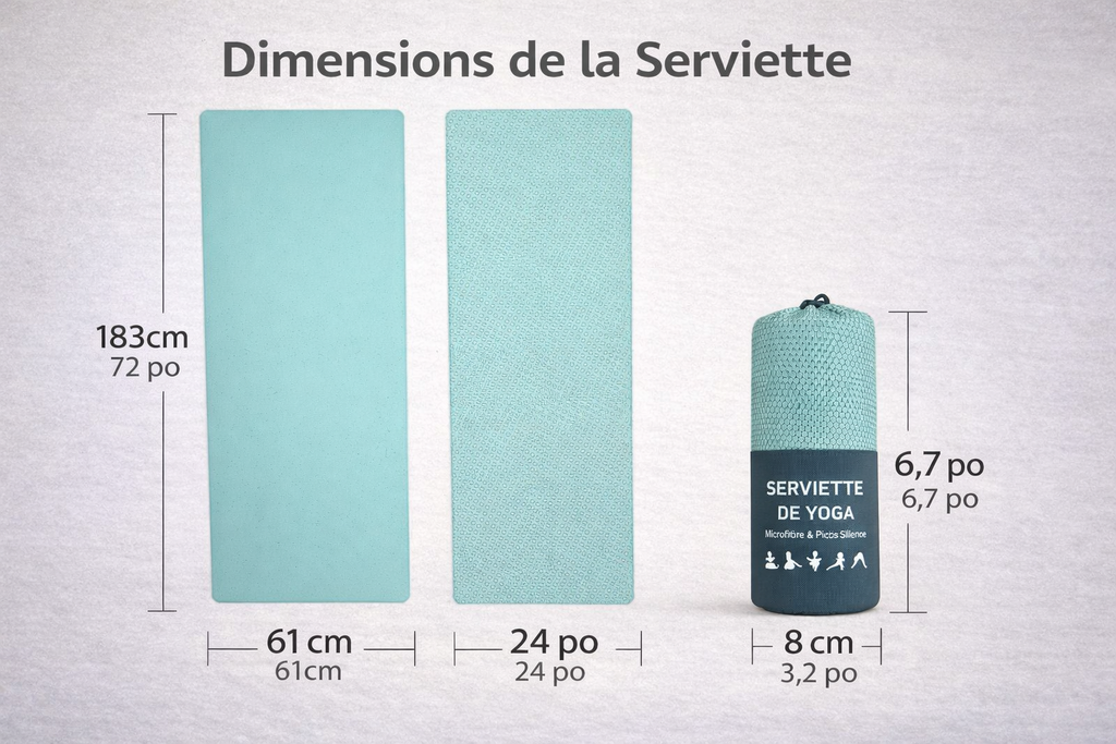 Serviette de Yoga Antidérapante avec Sac – Ultra-Absorbante & Silicone Grip (183 × 61 cm)