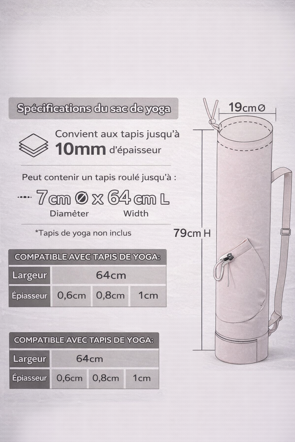 Sac de tapis de yoga avec poche bouteille – Résistant & multifonction