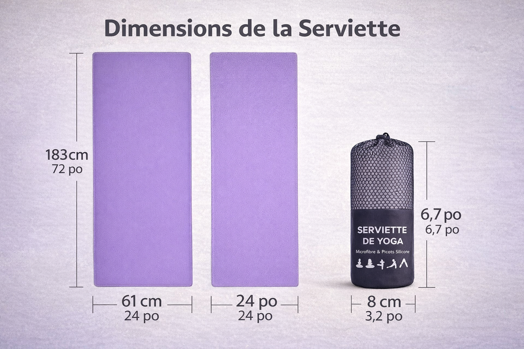 Serviette de Yoga Antidérapante avec Sac – Ultra-Absorbante & Silicone Grip (183 × 61 cm)