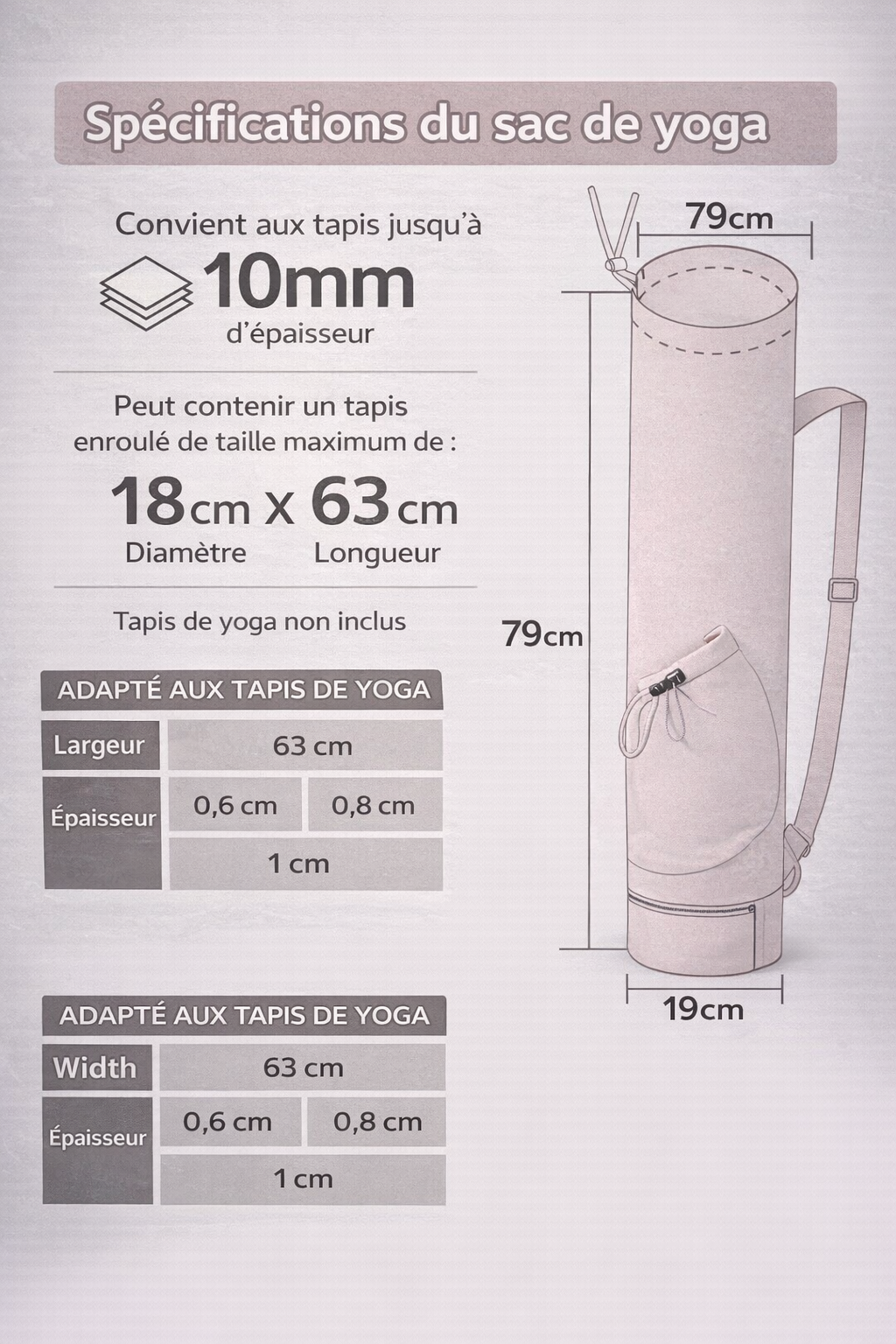 Sac de tapis de yoga avec poche bouteille – Résistant & multifonction