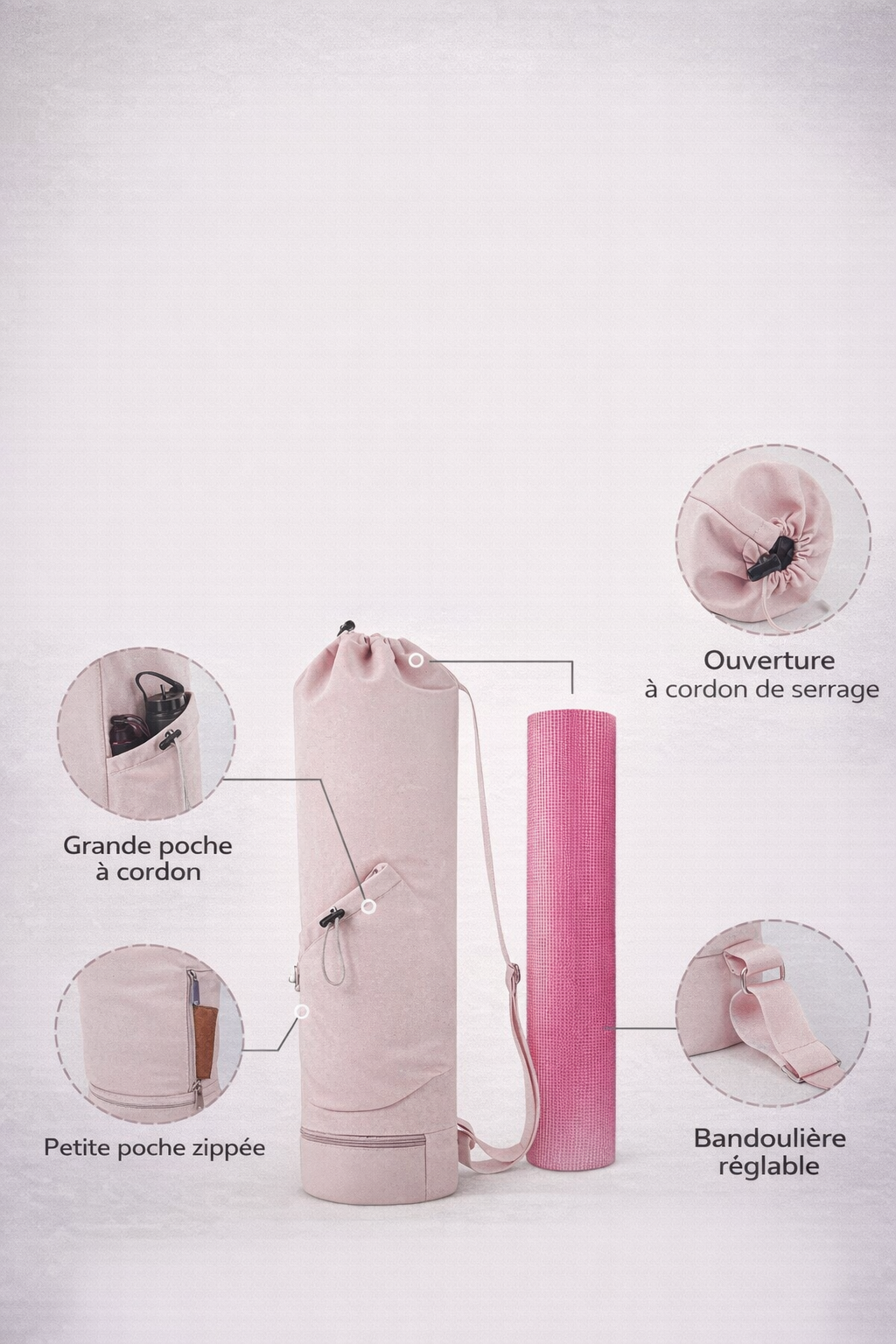 Sac de tapis de yoga avec poche bouteille – Résistant & multifonction