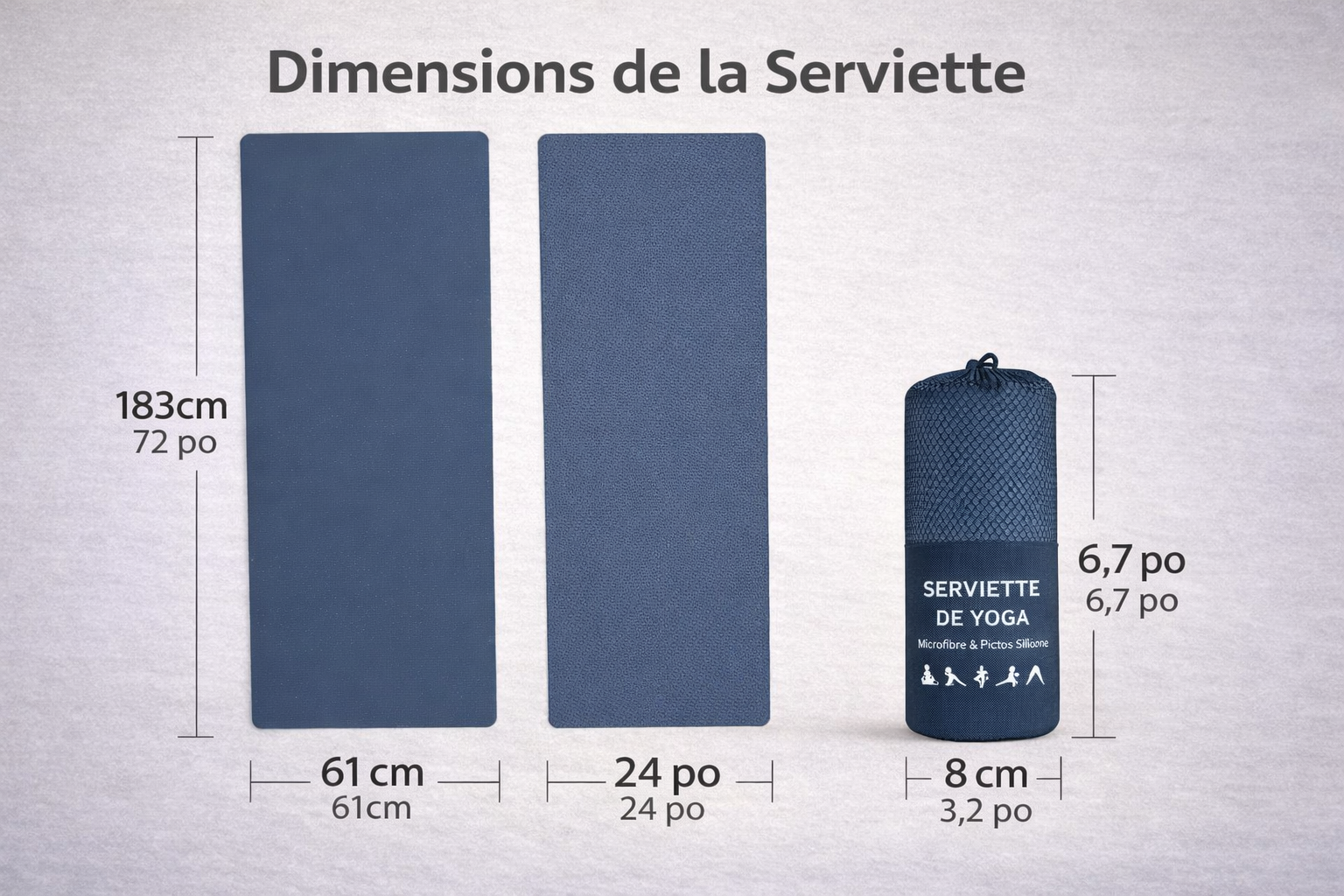 Serviette de Yoga Antidérapante avec Sac – Ultra-Absorbante & Silicone Grip (183 × 61 cm)