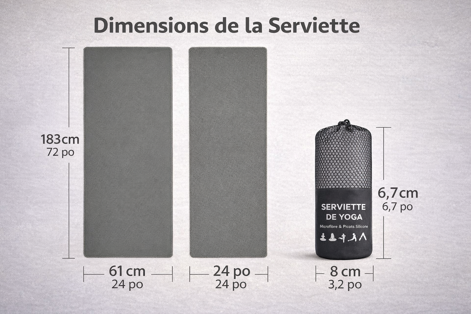 Serviette de Yoga Antidérapante avec Sac – Ultra-Absorbante & Silicone Grip (183 × 61 cm)