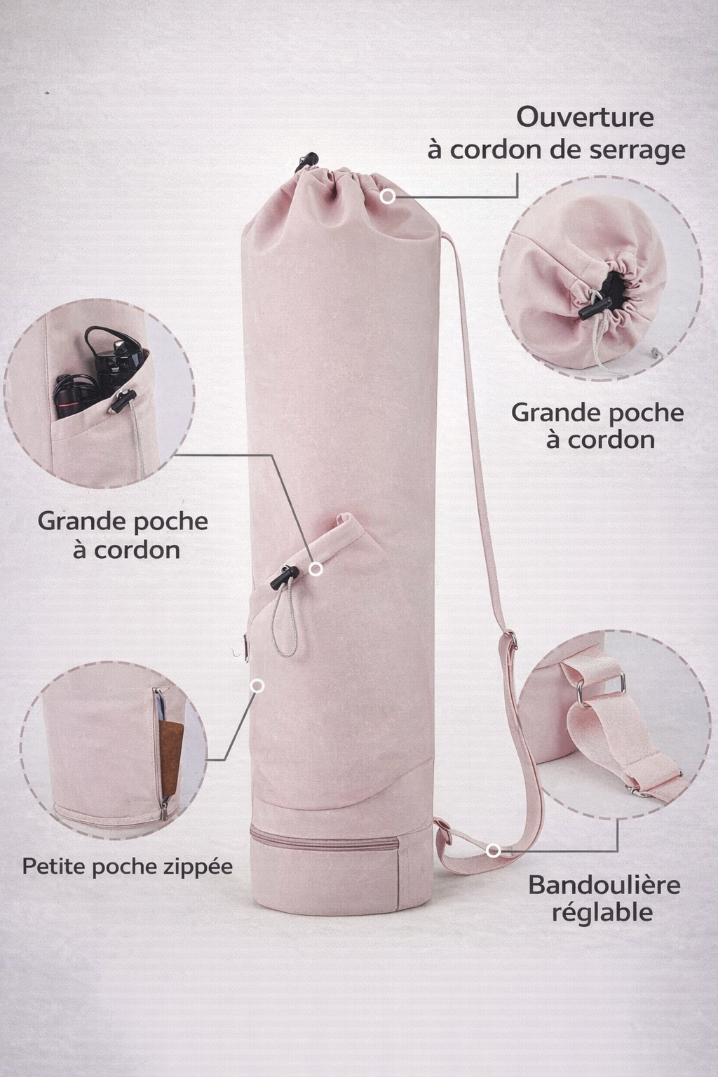 Sac de tapis de yoga avec poche bouteille – Résistant & multifonction